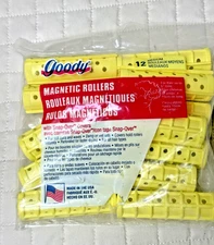Vintage Goody Snap Over Magnetic Rollers MEDIUM Hair Curlers 12pc 82368 YELLOW