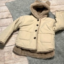 Kid  s Hooded Bear Button Up Lined Coat
