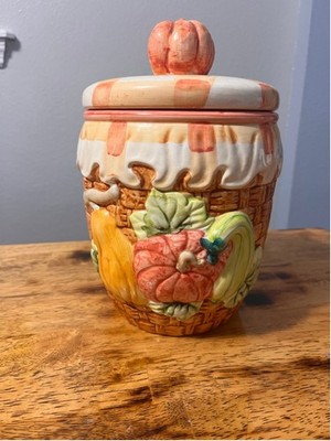 Unbranded Ceramic Cookie Jar ''Harvest Basket'' Tan/Orange Large