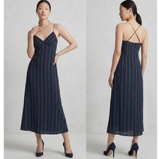 Madewell The Layton Midi Slip Dress Navy Blue Green Gold Striped 10 Slip Dress