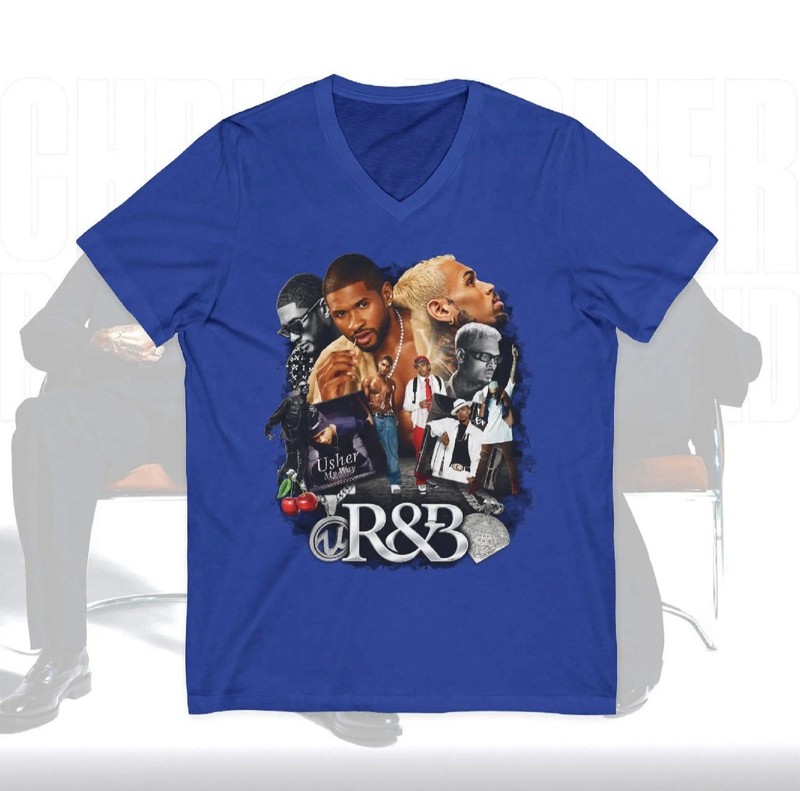 Brand New Blue Chris Brown and Usher V Neck R&B Tour 2026 T-Shirt Size Large.