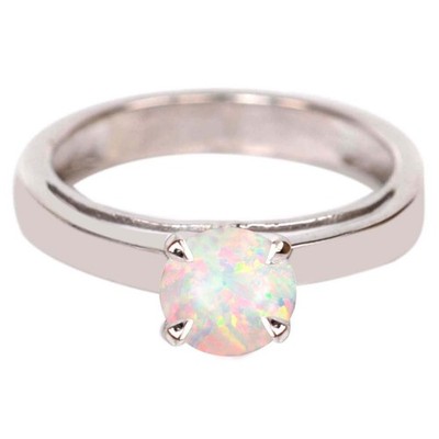 1.00Ct Round Shape Natural Full Fire Opal Ring In 14KT White Gold  Tariffs Free