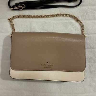 Kate Spade New York Colorblock Crossbody Bag Beige Black White Gold Chain Strap
