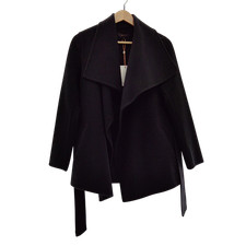 Quince Women Double-Faced Merino Wool Draped Collar Short Wrap Coat Black S