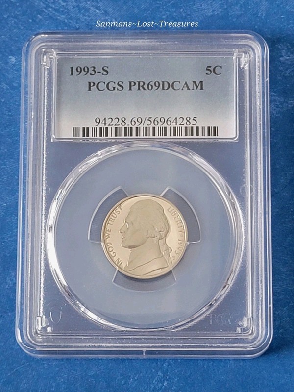 1993 S 5C JEFFERSON NICKEL PROOF ULTRA CAMEO PCGS PR69DCAM BLUE LABEL 
