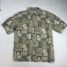 Vintage Iolani Hawaiian Shirt Mens Tapa Patchwork Short Sleeve Beach - Medium