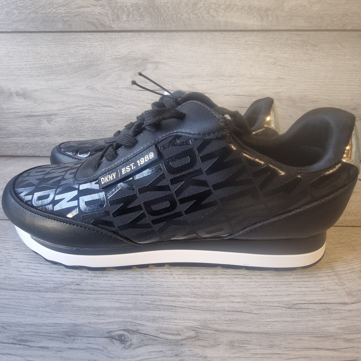 DKNY Womens Trainers Jahari Tennis Black Spellout Logo UK EU 43