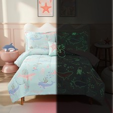 Glow in The Dark Kids Comforter Set Full Size for Girls, Ocean Animals Beddin...