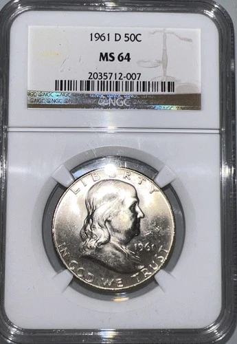 1961-D  FRANKLIN HALF DOLLAR NGC MS64  👀 WOW LUSTER BEAUTY!!👀