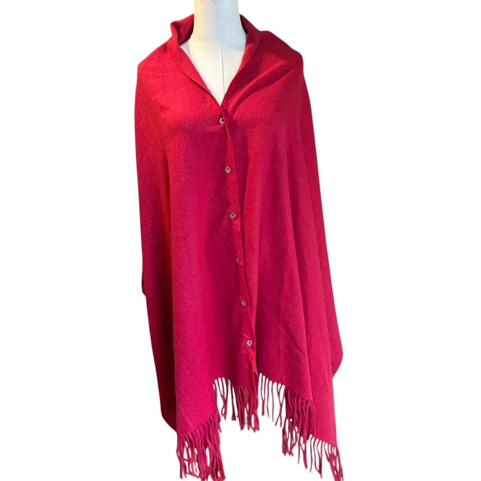 Fadivo NY Poncho Cape Shawl NWT Red One Size Fringe Snap Front Cottage Core - Image 2 of 4