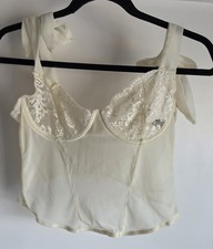 PrettyLittleThing Corset Top Size 6 Cream Sleeveless Lace Bow Bustier Coquette