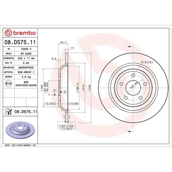 2X Brembo 08.D575.11 Bremsscheibe FüR Ford Kuga Focus HN HP DFK-image