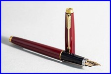 Penna stilografica PARKER 75 cartucce 1984 vintage in bordeaux rosso e oro con molla FINE 18K