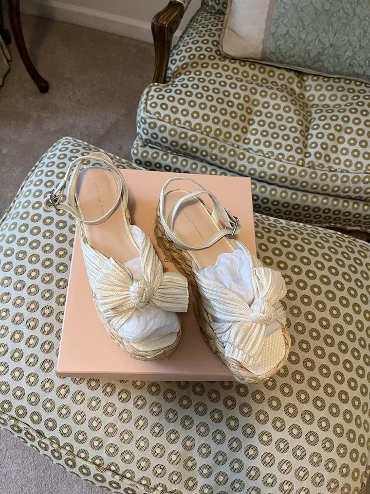 Loeffler Randall Wedges Espadrille Sandals Natural White Bow Size 9:5 - Image 4 of 4