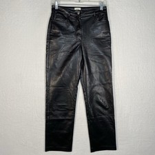 Aritzia Wilfred Melina Vegan Leather Straight Leg High Waist Black Pant Size 2