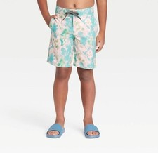 Art Class Boys' Tie-Dye Swim Board Shorts   Light Blue, Size 7  Beachwear