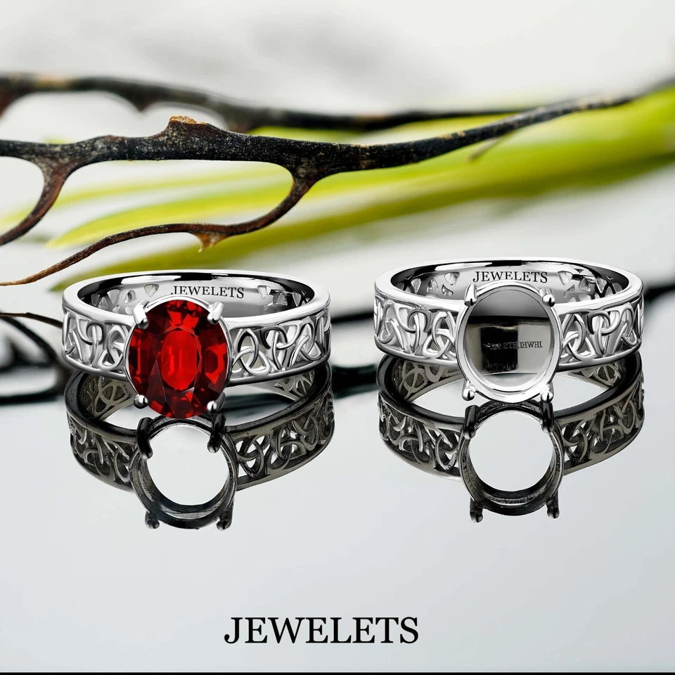 925 Серебряный 8 x 10 мм кельтский кольцо пустой - овальный зубец установка, родия покрытием | DIY - Изображение 4 из 4