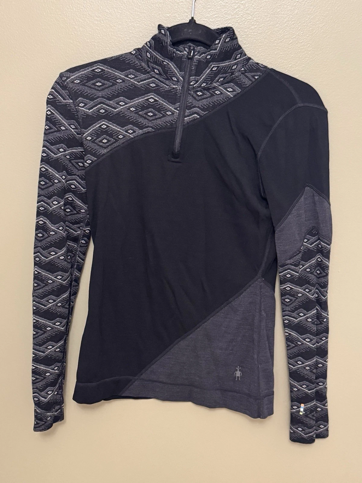 Smartwool Merino 250 Baselayer Colorblock 1/4 Zip in black Size Small