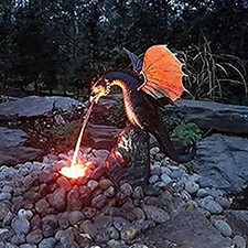 Water Feature Dragon Patinated Statue Fountain Sculpture for Garden Home Decor