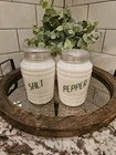 Vintage Hazel Atlas Milk Glass Beehive Green Letters Salt & Pepper Shakers