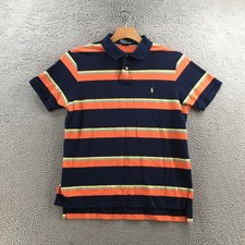 Polo Ralph Lauren Short Sleeve Polo Shirt Men XL Custom Fit Blue Orange Striped