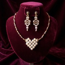 Set Collana Artigianale Oro Avorio Cuore Perle Orecchini Sposa Cerimonia