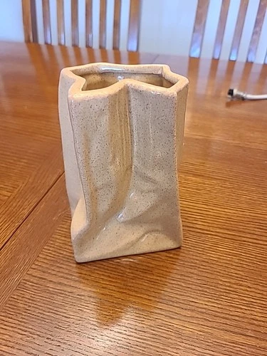 Vintage Haeger Pottery MCM Twisted Vase Speckled Paper Bag Style