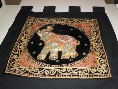 3D Black w Metallic Elephant Raised Trunk Thai  Wall Decor or Window Panel 20''