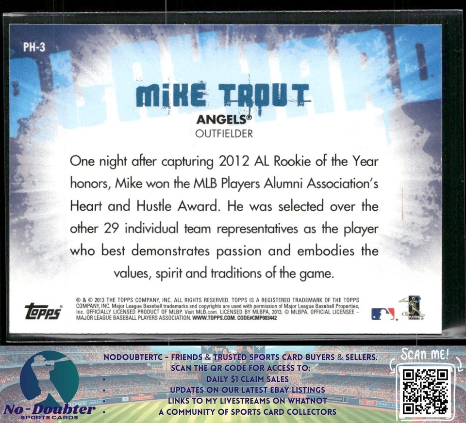 2013 Topps Opening Day #PH-3 Mike Trout Play Hard Los Angeles Angels 7.2D - Image 2 of 2