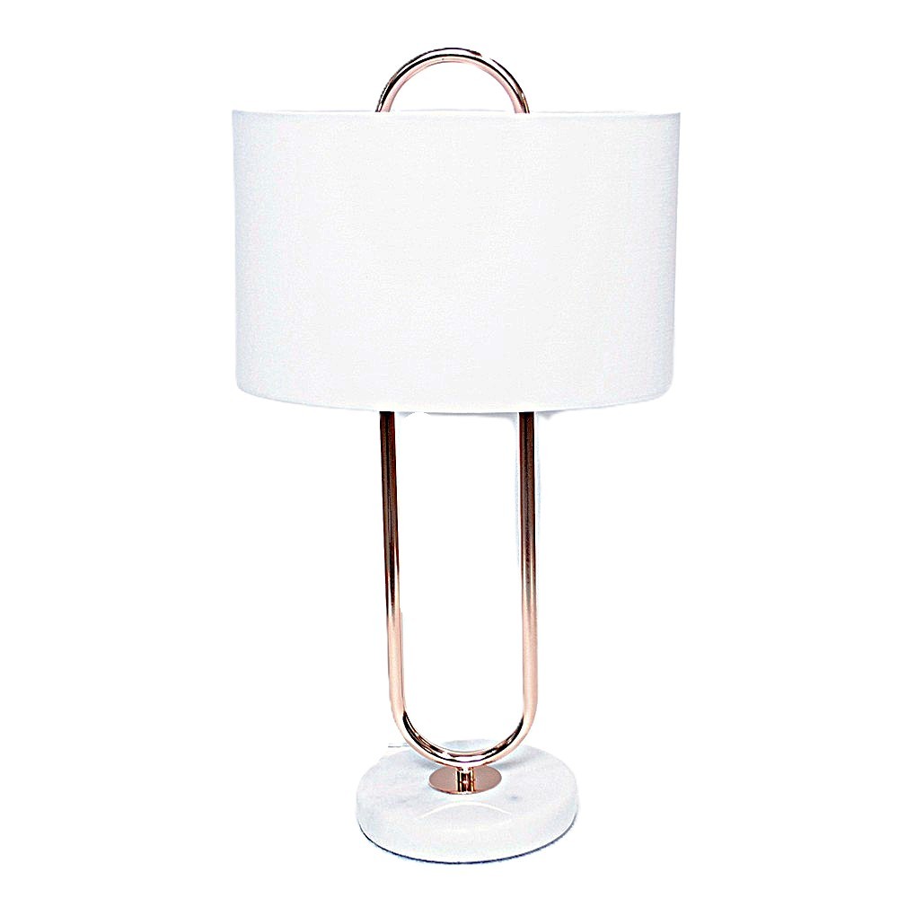 Litecraft Hooped Marbled Table Lamp With Oval Shade - Copper, White Clearance