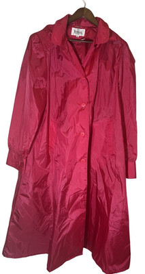 Vintage 80s Hot Pink Raincoat w/ Shoulder Pads