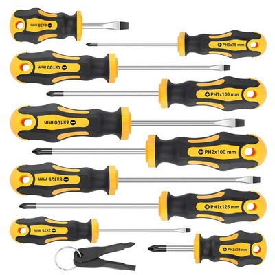 10Pc Magnetic Screwdriver Set Phillips & Slotted Professional Cushion Grip Repai