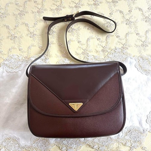 Yves Saint Laurent YSL Vintage Leather Shoulder Bag Brown Logo Pochette