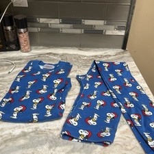 Hanna Andersson Peanuts Snoopy Woodstock Long John Pajama Set Blue Sz 10