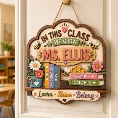 Custom Teacher Door Hanger, Personalized Classroom Wood Sign, Our Class