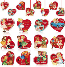 Vintage Wooden Heart Ornaments - 12pcs Valentine's Day Tree Decorations