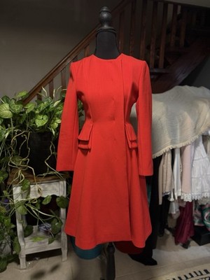 French Tailored Trench Dress Silk Wool Blend Red Orange Japan Made