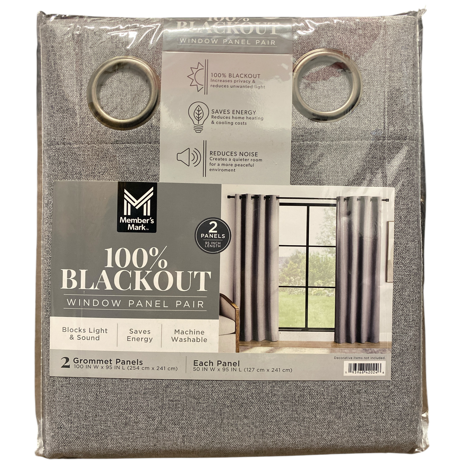 Пара оконных панелей Members Mark из 100% затемненного стекла, 50 x 95, Цинк