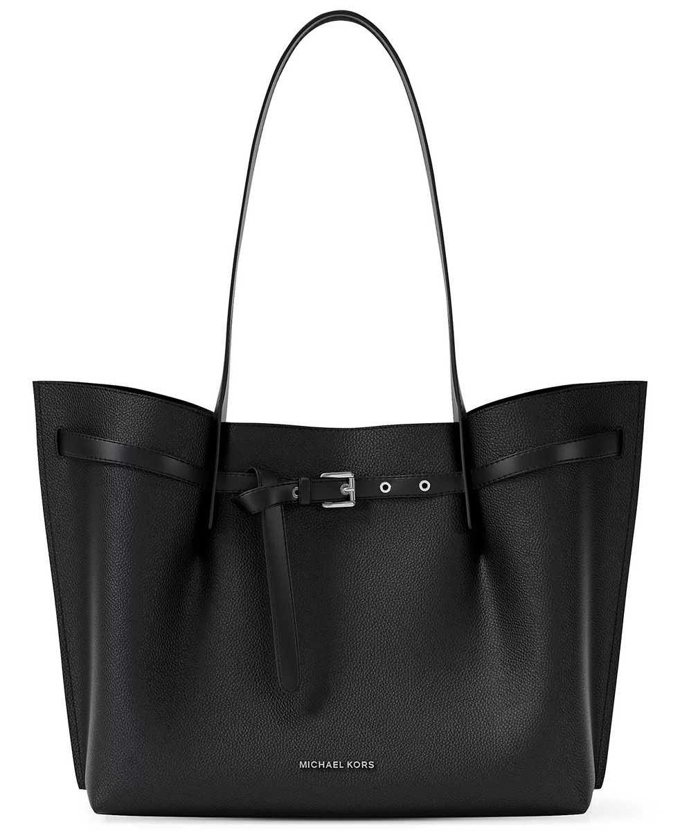 Michael Kors Emilia Black Leather Large Center Zip Pocket Tote Bag