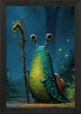 Anthropomorphe Schnecke mit Stab im gerahmten Wandbild Poster Leinwanddruck Bild
