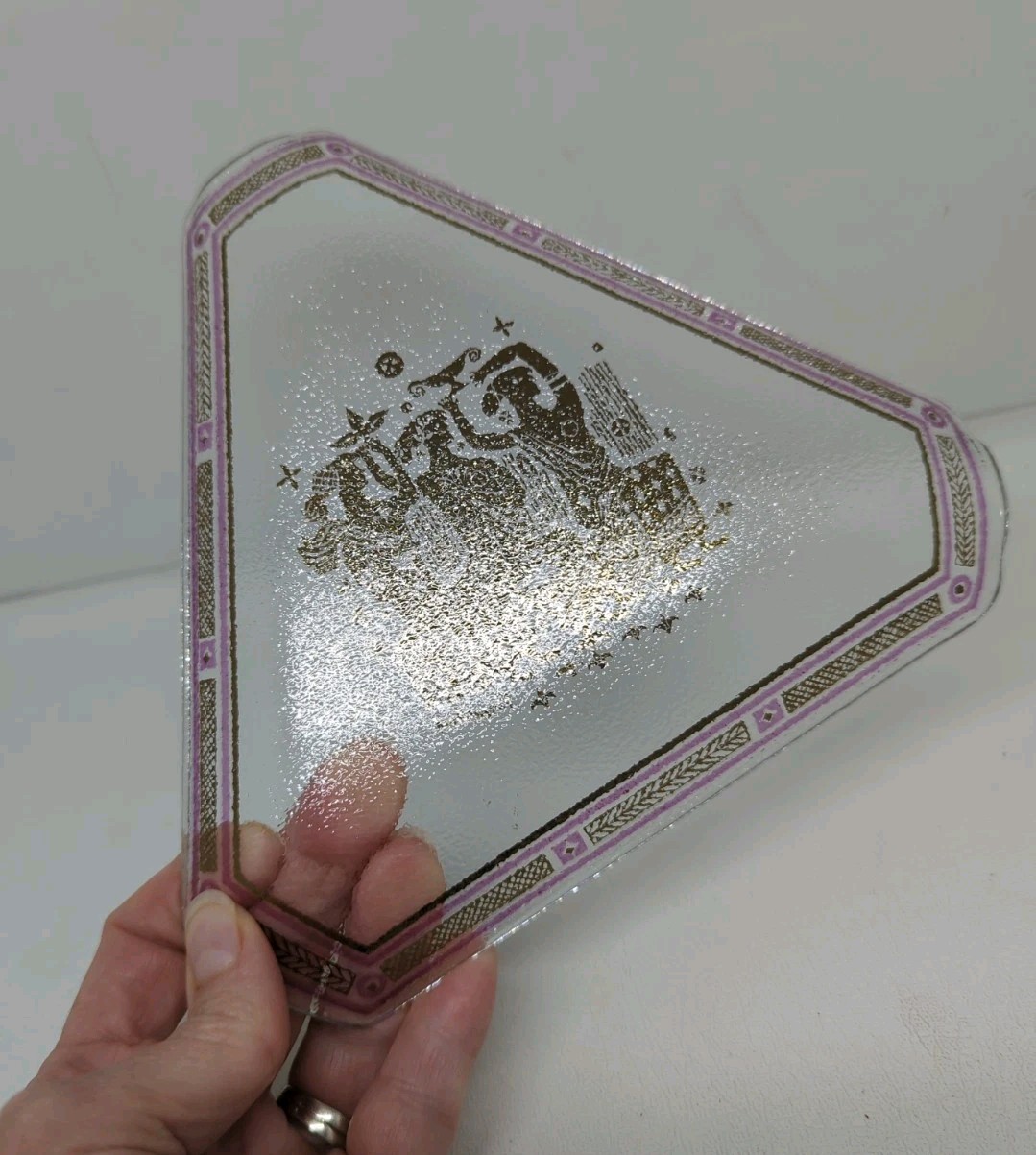 Vintage Georges Briard Triangular Glass Dish Olympia Pattern MID CENTURY HTF 7"
