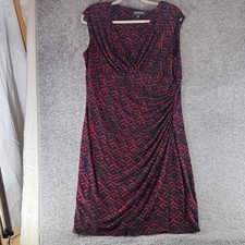 Lauren Ralph Lauren Sleeveless Midi Knee Length Dress Women 16 Black Red Pattern