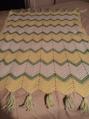 Handmade Crochet Baby Blanket Lap Blanket Throw 42'' x 34'' Yellow Green White