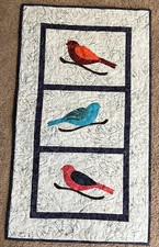 Handmade Art Quilt/Wall Hanging Bright Colored Birds 16" x 28"  Applique