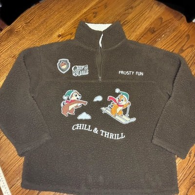 Disney Chip n Dale Frosty Fun Brown Sherpa Fleece Quarter Zip XXL LUSJ088-6L49