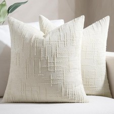 Textured Chenille Throw Pillow Covers Set of 2, 18x18 Cream Decorative Cushion