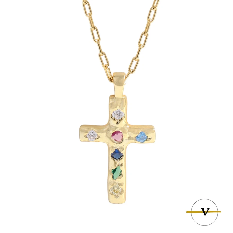 COLLANA DONNA IN ARGENTO 925 RODIATA ORO 18K  CON CATENA E CROCE CON ZIRCONI - Immagine 2 di 4