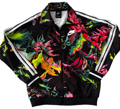Nike Sportswear NSW Jacket Full Zip Mens M AR1611-389 Black Tropical Floral Palm