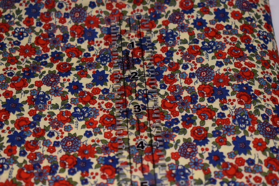 винтажный ретро concord ткани 1 ярд + красный синий кремовый оливковый цветочный - Изображение 3 из 4