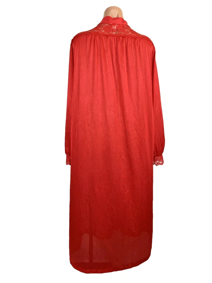 Bata vintage de nailon roja para mujer Adonna estilo sin cordones L sexy abrigo abrigo encaje ribete Foto 2 de 4